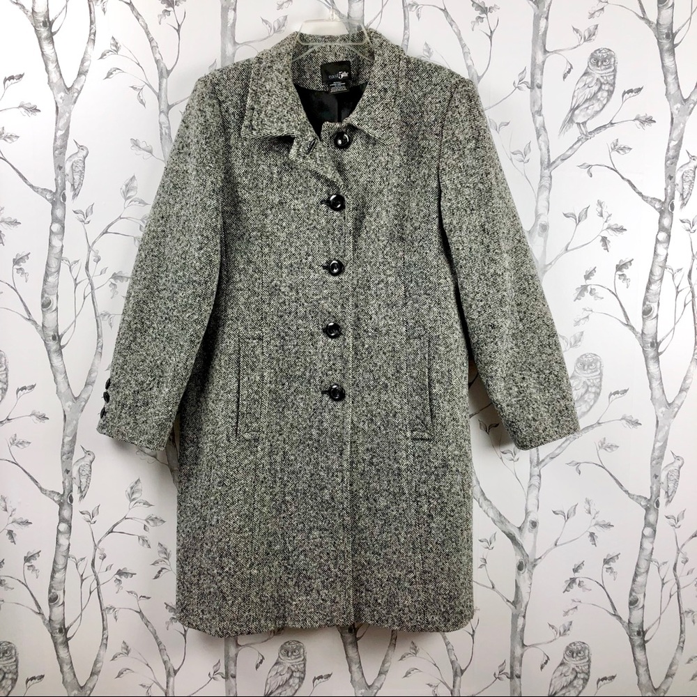 Retro East 5th wool blend tweed button up coat LP - Picture 5 of 12